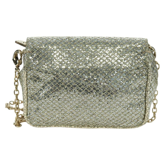 Jimmy Choo Chain Sequin Shoulder Bag Leather Gold Auth 174755A
