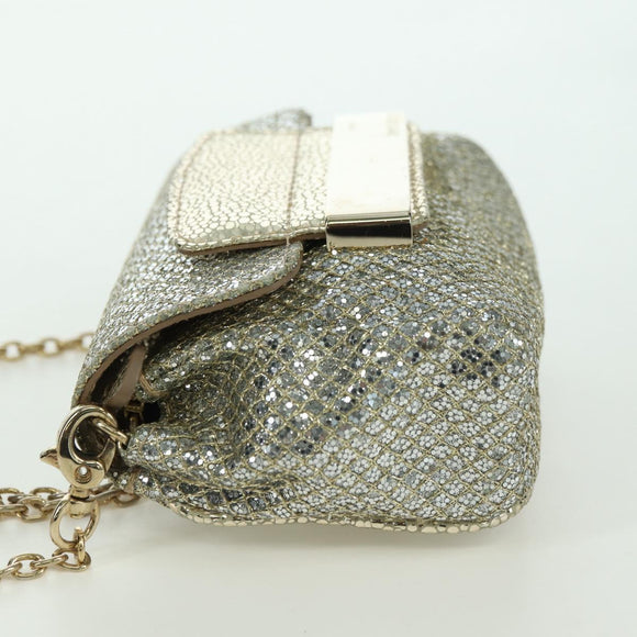 Jimmy Choo Chain Sequin Shoulder Bag Leather Gold Auth 174755A