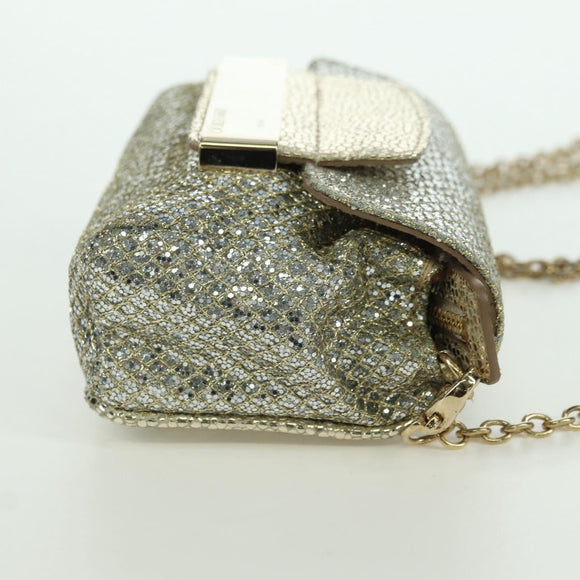Jimmy Choo Chain Sequin Shoulder Bag Leather Gold Auth 174755A