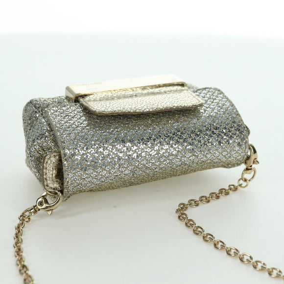 Jimmy Choo Chain Sequin Shoulder Bag Leather Gold Auth 174755A