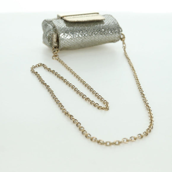 Jimmy Choo Chain Sequin Shoulder Bag Leather Gold Auth 174755A