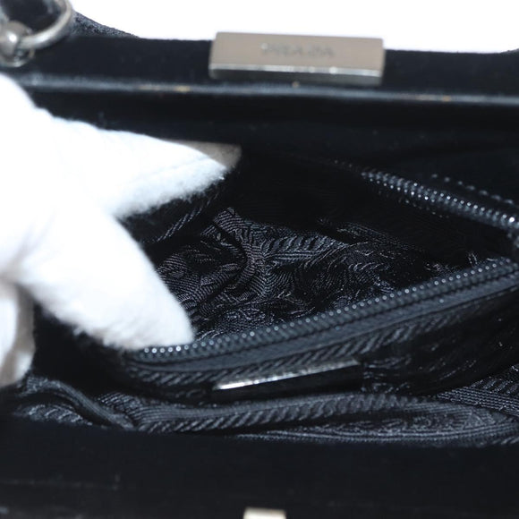 PRADA Hand Bag Velor Black Auth 174759A