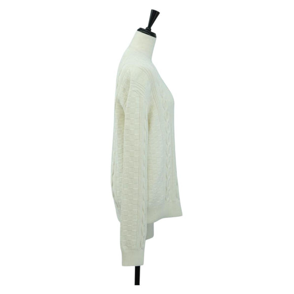 LOUIS VUITTON Knit Sweater Cotton XS White LV Auth 174771A