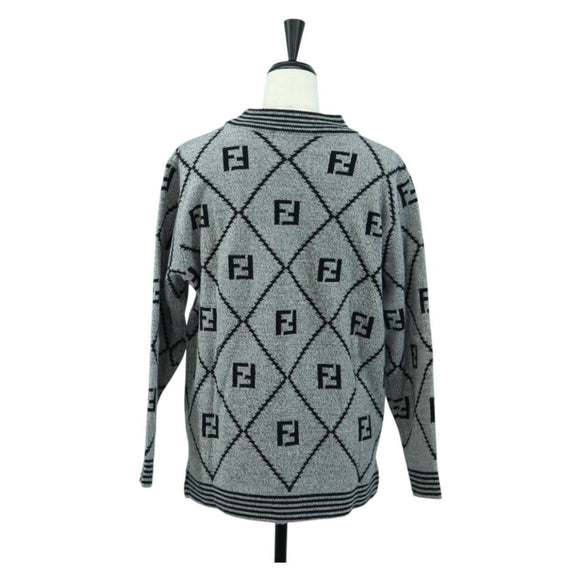 FENDI Zucca Canvas Knit Sweater Wool Gray Auth 174772A