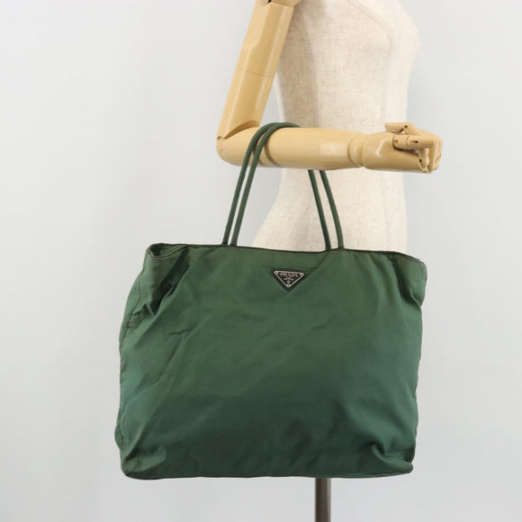 PRADA Tote Bag Nylon Green Silver Auth 174789