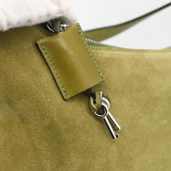 BALLY Shoulder Bag Suede Green Silver Auth 174837