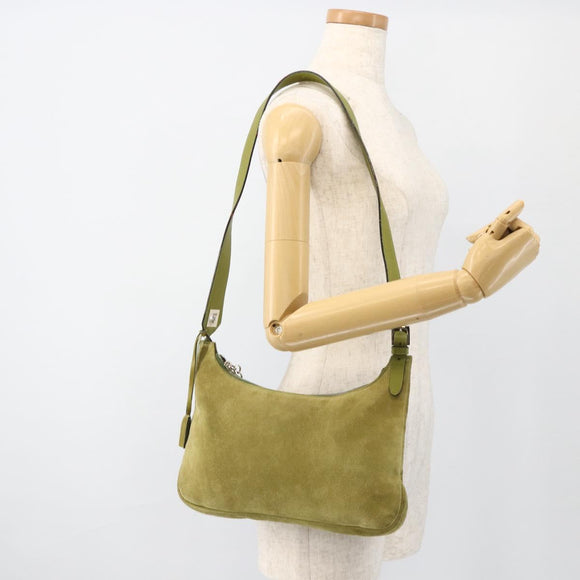 BALLY Shoulder Bag Suede Green Silver Auth 174837