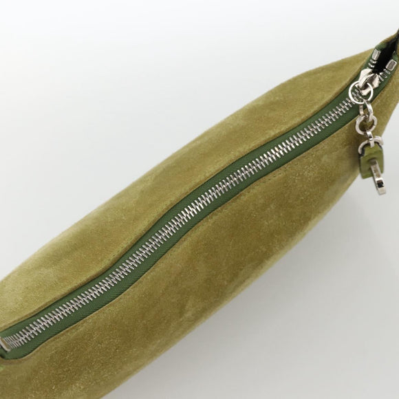 BALLY Shoulder Bag Suede Green Silver Auth 174837