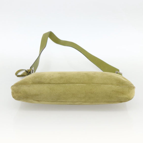 BALLY Shoulder Bag Suede Green Silver Auth 174837