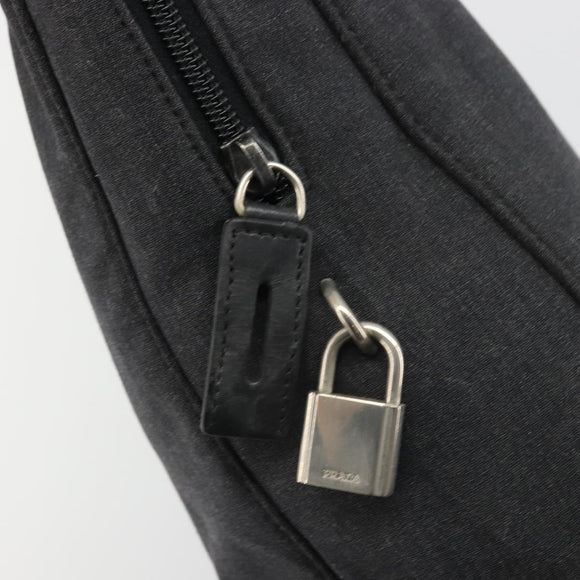 PRADA Hand Bag Canvas Silver Black Auth 174853