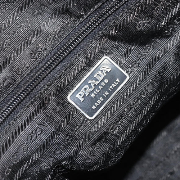 PRADA Hand Bag Canvas Silver Black Auth 174853