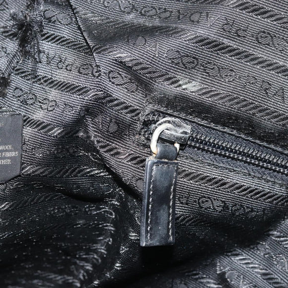 PRADA Hand Bag Canvas Silver Black Auth 174853