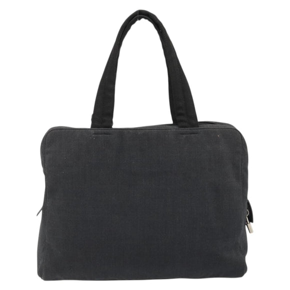 PRADA Hand Bag Canvas Silver Black Auth 174853