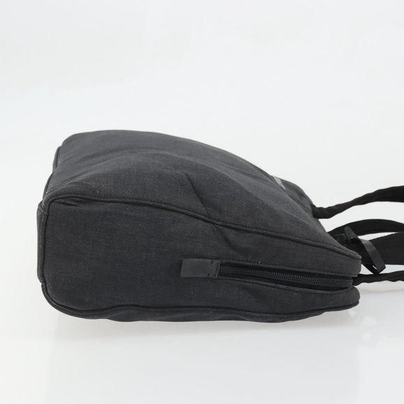 PRADA Hand Bag Canvas Silver Black Auth 174853