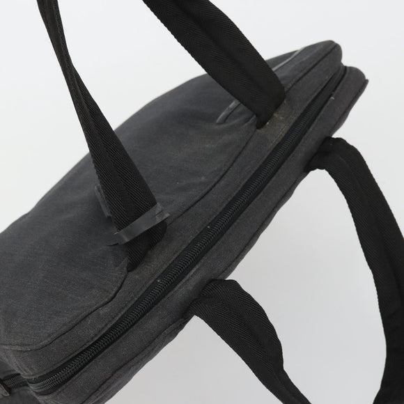 PRADA Hand Bag Canvas Silver Black Auth 174853