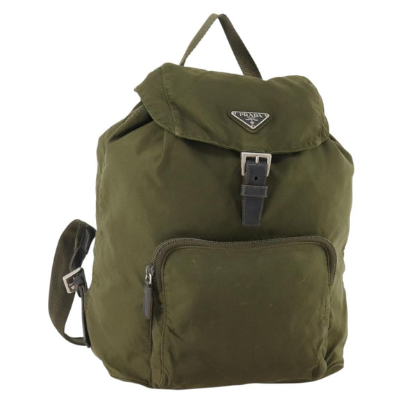 PRADA Backpack Nylon Khaki Silver Auth 174854