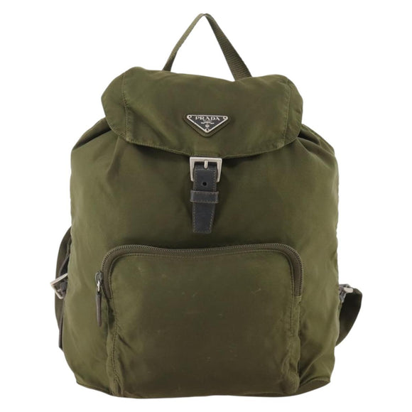 PRADA Backpack Nylon Khaki Silver Auth 174854