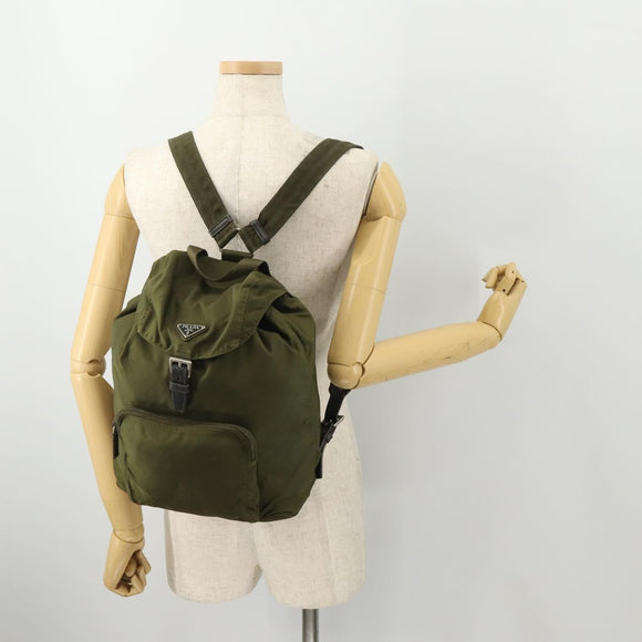 PRADA Backpack Nylon Khaki Silver Auth 174854