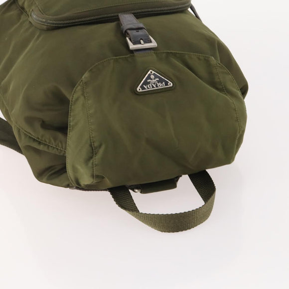 PRADA Backpack Nylon Khaki Silver Auth 174854