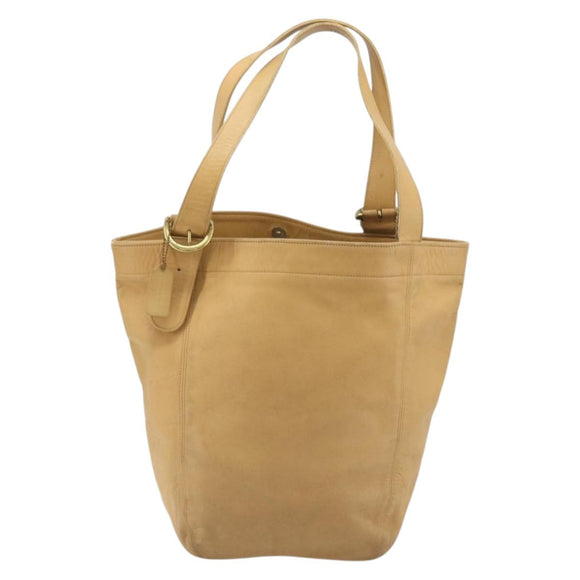 Coach Tote Bag Leather Beige Gold Auth 174865