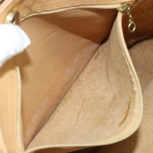 Coach Tote Bag Leather Beige Gold Auth 174865