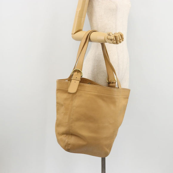 Coach Tote Bag Leather Beige Gold Auth 174865