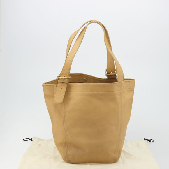 Coach Tote Bag Leather Beige Gold Auth 174865