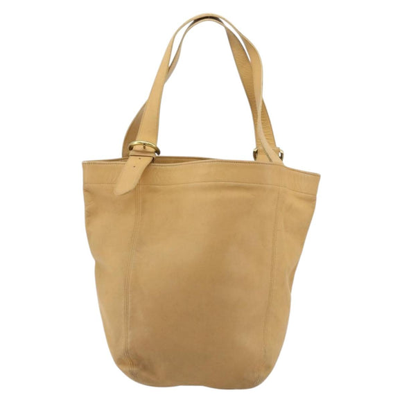 Coach Tote Bag Leather Beige Gold Auth 174865