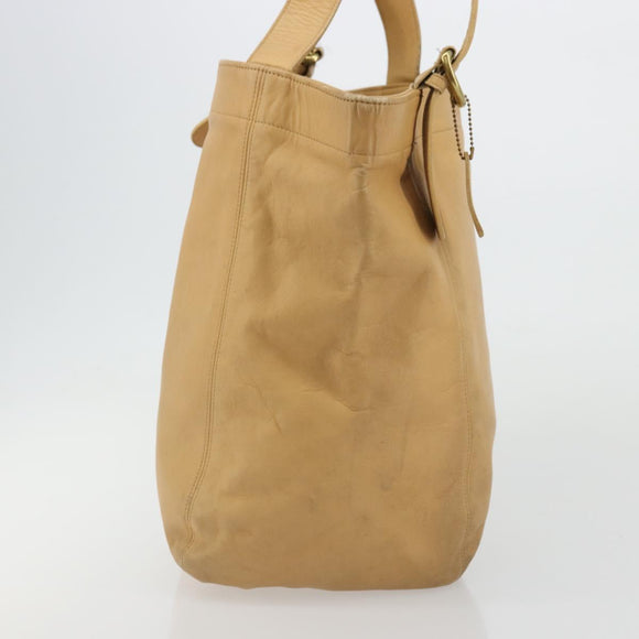 Coach Tote Bag Leather Beige Gold Auth 174865