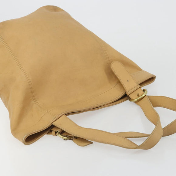 Coach Tote Bag Leather Beige Gold Auth 174865