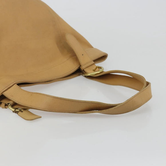 Coach Tote Bag Leather Beige Gold Auth 174865
