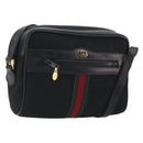 GUCCI GG Canvas Web Sherry Line Shoulder Bag Black Gold Auth 174868A-1
