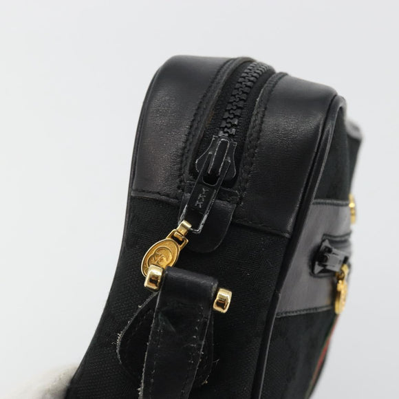 GUCCI GG Canvas Web Sherry Line Shoulder Bag Black Gold Auth 174868A