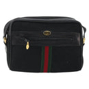 GUCCI GG Canvas Web Sherry Line Shoulder Bag Black Gold Auth 174868A-2