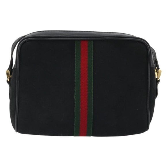 GUCCI GG Canvas Web Sherry Line Shoulder Bag Black Gold Auth 174868A