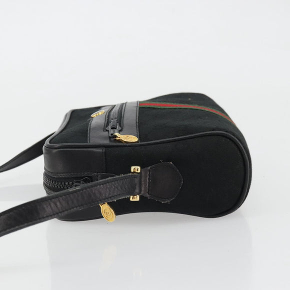 GUCCI GG Canvas Web Sherry Line Shoulder Bag Black Gold Auth 174868A