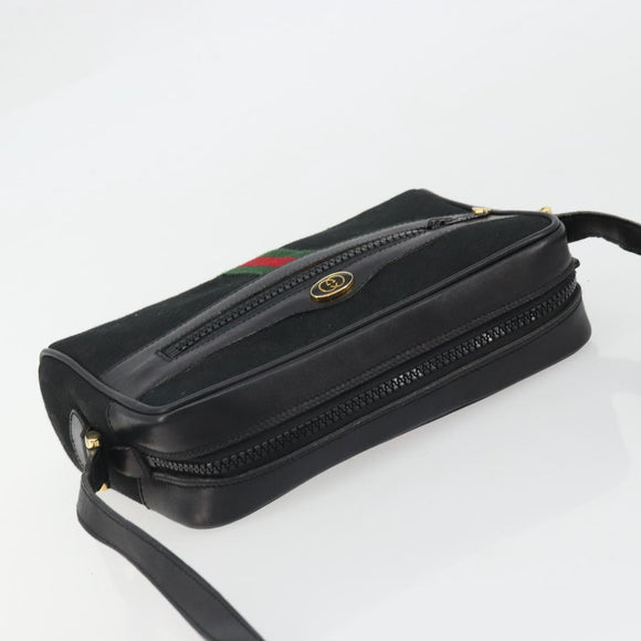 GUCCI GG Canvas Web Sherry Line Shoulder Bag Black Gold Auth 174868A