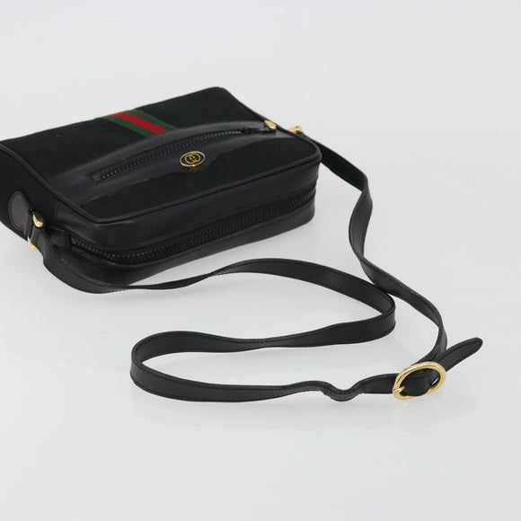 GUCCI GG Canvas Web Sherry Line Shoulder Bag Black Gold Auth 174868A