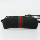 GUCCI GG Canvas Web Sherry Line Shoulder Bag Black Gold Auth 174868A-9