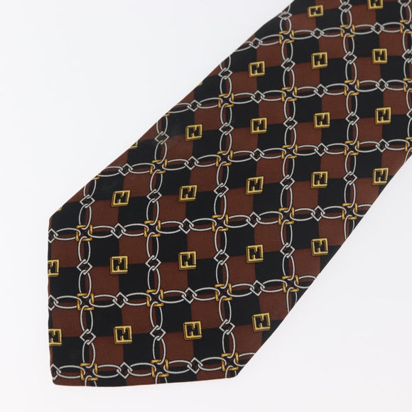 FENDI Necktie Silk Brown Auth 174883A