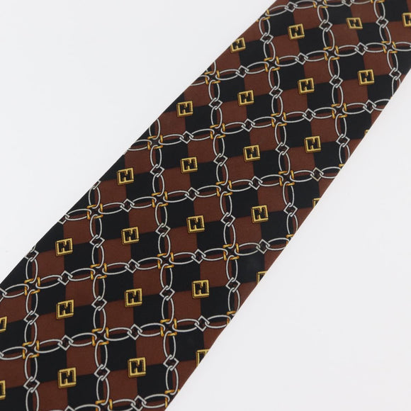 FENDI Necktie Silk Brown Auth 174883A
