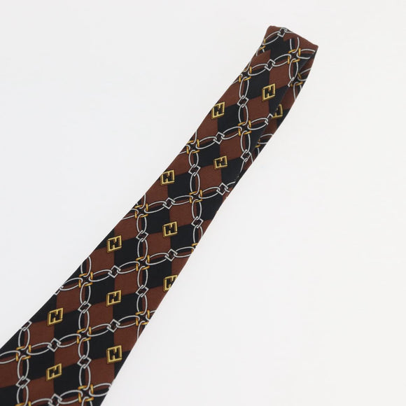 FENDI Necktie Silk Brown Auth 174883A