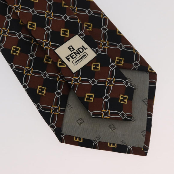 FENDI Necktie Silk Brown Auth 174883A