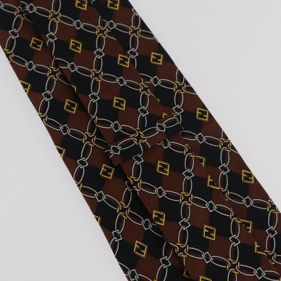 FENDI Necktie Silk Brown Auth 174883A
