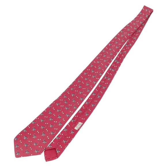 HERMES Necktie Silk Red Auth 174886
