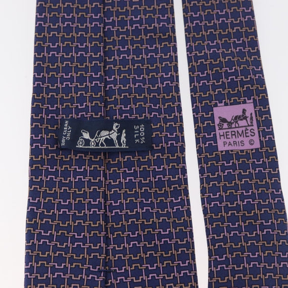 HERMES Necktie Silk Navy Auth 174890A