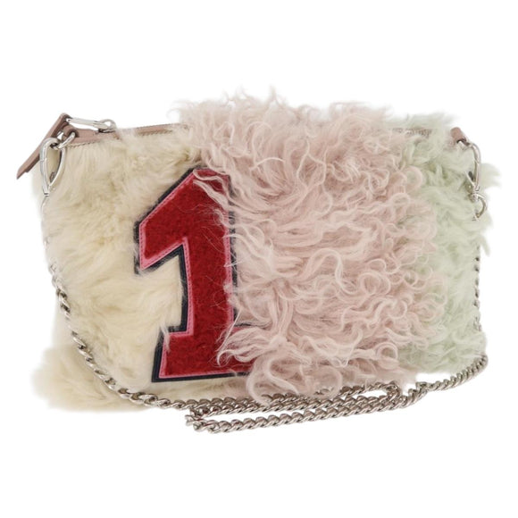 Miu Miu Chain Shoulder Bag Fur Pink Silver Auth 174917V