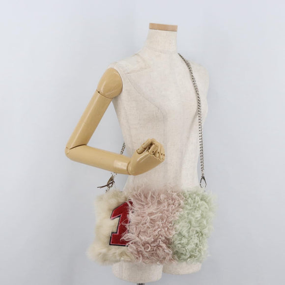 Miu Miu Chain Shoulder Bag Fur Pink Silver Auth 174917V