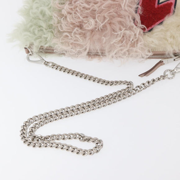 Miu Miu Chain Shoulder Bag Fur Pink Silver Auth 174917V