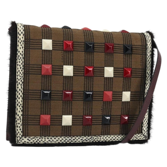 FENDI Shoulder Bag Canvas Brown Gold Auth 174921A